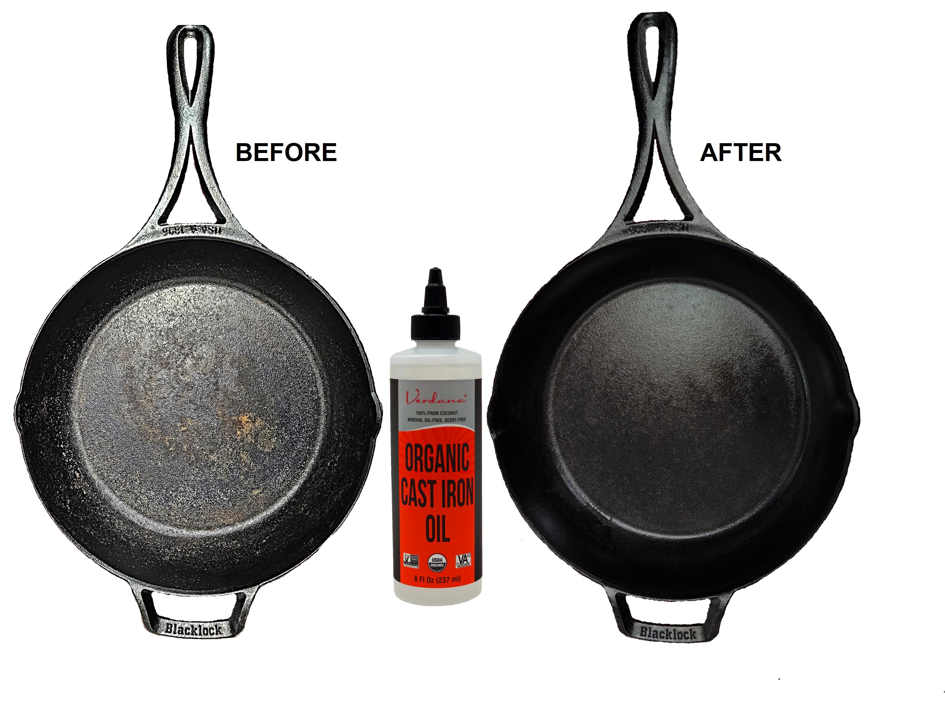Verdana Organic Cast Iron Seasoning Oil – Food Grade Kosher Non-GMO – 100% Coconut Derived - 8 Fl Oz