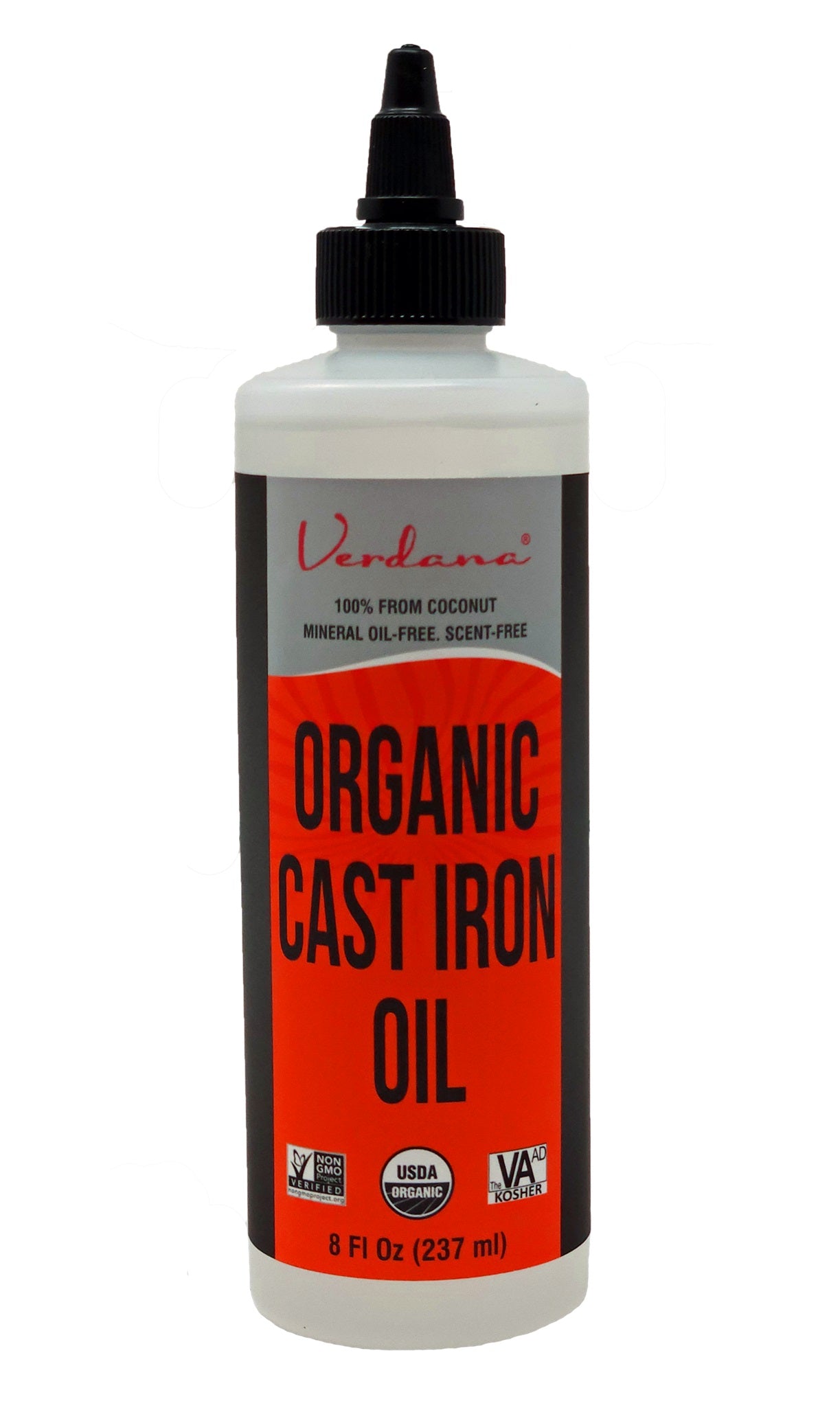 Verdana Organic Cast Iron Seasoning Oil – Food Grade Kosher Non-GMO – 100% Coconut Derived - 8 Fl Oz